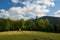 Haystack. Meadow, piece of grassland, especially one used for hay. Carpathian ..Mountains, Ukraine