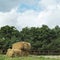 Haystacks on the farm. Conceptual image shot