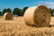 Haystacks on the field in the sunny day.