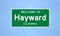 Hayward, California city limit sign. Town sign from the USA.