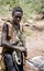 Hazabe bushman of the hadza tribe with arrows in the hands for hunting