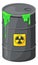 Hazard barrel with dripping green liquid. Radioactive waste icon