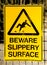 Hazard Sign: BEWARE SLIPPERY SURFACE with picture of man falling