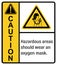 Hazardous areas should wear an oxygen mask. label caution