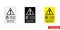 Hazardous materials do not leave materials outside container hazardous waste recycling sign icon of 3 types color, black and white