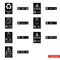 Hazardous waste recycling signs icon set of black and white types. Isolated vector sign symbols. Icon pack