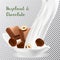 Hazelnut and chocolate with a splash of milk. 3d realistic vector