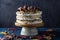 Hazelnut meringue cake with coffee cream and chocolate.