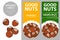 Hazelnut product labels. Hazelnuts isolated on white background. Nut badges