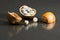 Hazelnut shell with small gemstones