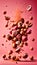 Hazelnuts Creatively Falling-Dripping Flying or Splashing on Pink Background AI Generative