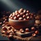 Hazelnuts presented in wooden bowl on wooden table