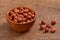 Hazelnuts seeds on wooden background