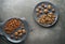 Hazelnuts, walnuts and almonds in plate