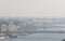 Hazy cityscape of Budapest with bridges over Danube river in Hungary