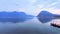 Hazy evening panorama of Lake Lugano, Lugano, Switzerland