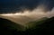 Hazy evening view of the Blue Ridge Mountains from the Blue Ridge Parkway, near Craggy Gardens in North Carolina.