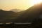 A hazy late afternoon view over vineyards near Worcester, South Africa