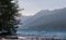 Hazy mountains rising from Lake Crescent in the Olympic mountains