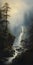 Hazy Romanticism: Oil Painting Of An Old Castle Waterfall