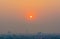 Hazy skyline of Chiang Mai City ,Thailand smog covering buildin