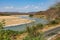 Hazy view over the luangwa river near luangwa bridge in zambia africa