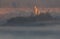 Hazy view of Tsarevets fortress at sunshine
