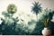 hazy woodland with tropical trees and foliage wallpaper design