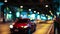 HD - Night lights streak as we travel down a city street