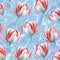 Hd Seamless Wallpaper With Tulip And Sakura Pattern Embellished With Blue