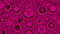 HD video of abstract sphere rows background, with black rings going over balls illuminated with pink color.