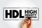 HDL High-Density Lipoprotein - one of the five major groups of lipoproteins, acronym text stamp concept background