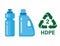 HDPE 2 with plastic bottle and product package high density polyethylene bottles with recycle triangle arrow sign in flat style