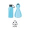 HDPE 2 plastic type - blue high-density polyethylene bottles with recycle triangle arrow sign.
