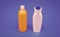 HDPE blue background. Refillable shampoo and conditioner bottles. Plastic cosmetic packaging bottles