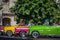 HDR - Beautiful american convertible vintage cars parked in series in Havana Cuba before the gran teatro - Serie Cuba Reportage