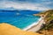 HDR image of a secluded beach on Skiathos island on a cloudy day