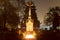 HDR long exposure night image of Vitkovice cemetery with decorations and candles burning on graves during the All Saints Day in CZ