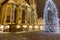 HDR photo of the first ever traditional Christmas markets at the Prague castle behind the Metropolitan Cathedral of Saints Vitus