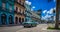 HDR - Street life scene in Havana Cuba with green american vintage cars - Serie Cuba Reportage