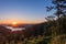 HDR Sunrise Over the Mountains beside a towering Pine