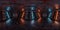 HDRI panoramic view of dark blue orange spaceship interior. High resolution 360 degrees panorama reflection mapping of a