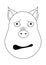 Head of afraid pig in outline style. Kawaii animal.