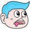 The head of the blue haired man was drooling in hunger. doodle icon drawing