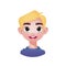 The head of a boy with blond hair and green eyes. Cute kids avatar, portrait of male kids on white background, vector cartoon