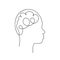 Head with brain continuous one line drawing, Asian non-binary face in profile Mental health concept, Vector graphics minimalist