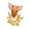 Head of Brown Dik-dik as African Small Antelope with Horns Wearing Floral Wreath on Its Neck Vector Illustration