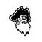 Head of a Buccaneer Swashbuckler Pirate Privateer or Corsair Mascot Black and White