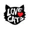 Head of the cat with heart and lettering text Love Cats.