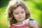 Head close up. Close up head shot of child. Kids face, little boy summer portrait. Summer vacation.